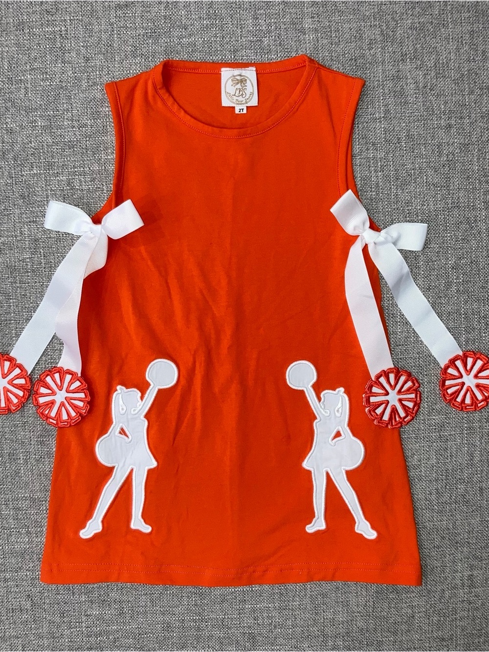 Girls Orange Pom Pom Ribbon A-Line Dress